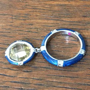 LGA enamel ring with charm, Lauren G. Adams blue enamel ring with charm, size 8